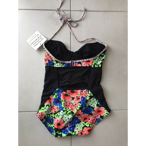 Shoshanna Color Block Retro Halter One Piece Swimsuit - Picture 5 of 8